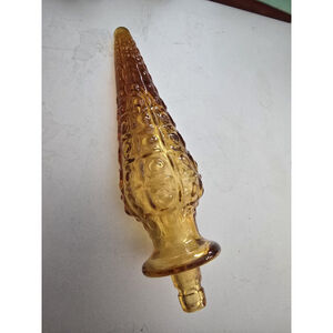 Vintage Amber Glass Genie Bottle Hobnail Stopper Only 6.5" EUC